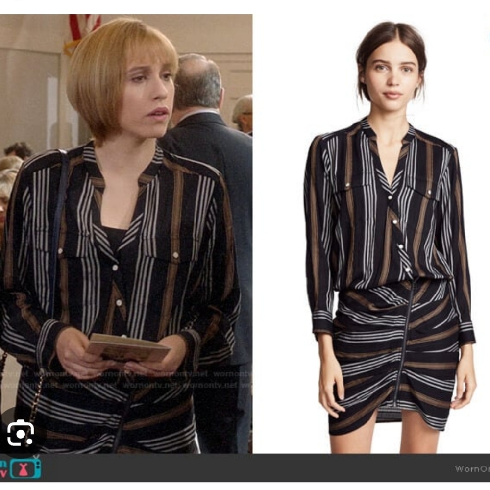 Veronica Beard Emory Striped Black and White Shirt Dress As Seen On TV